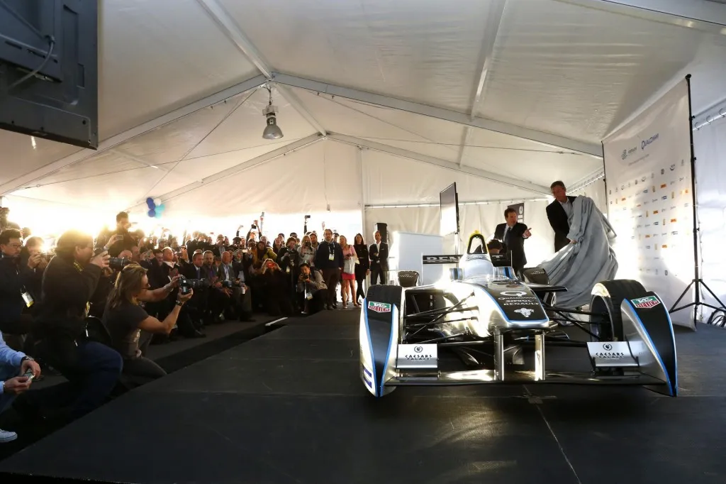 The packed press conference before the car demo in Las Vegas