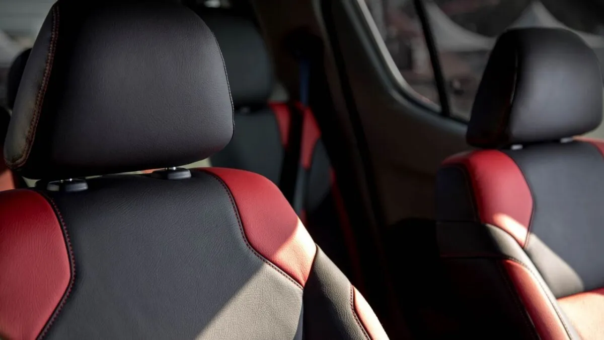 All-New Design with Bold Red Accents leather seats