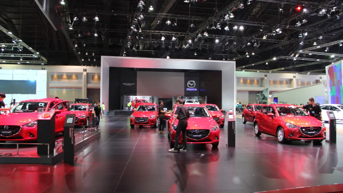 The Mazda stand had all its cars in red