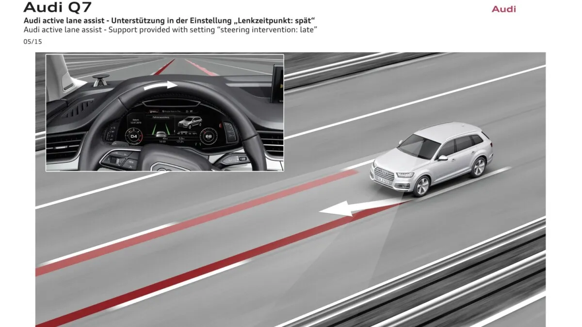 Audi active lane assist - Support provided with setting "steering intervention: late"