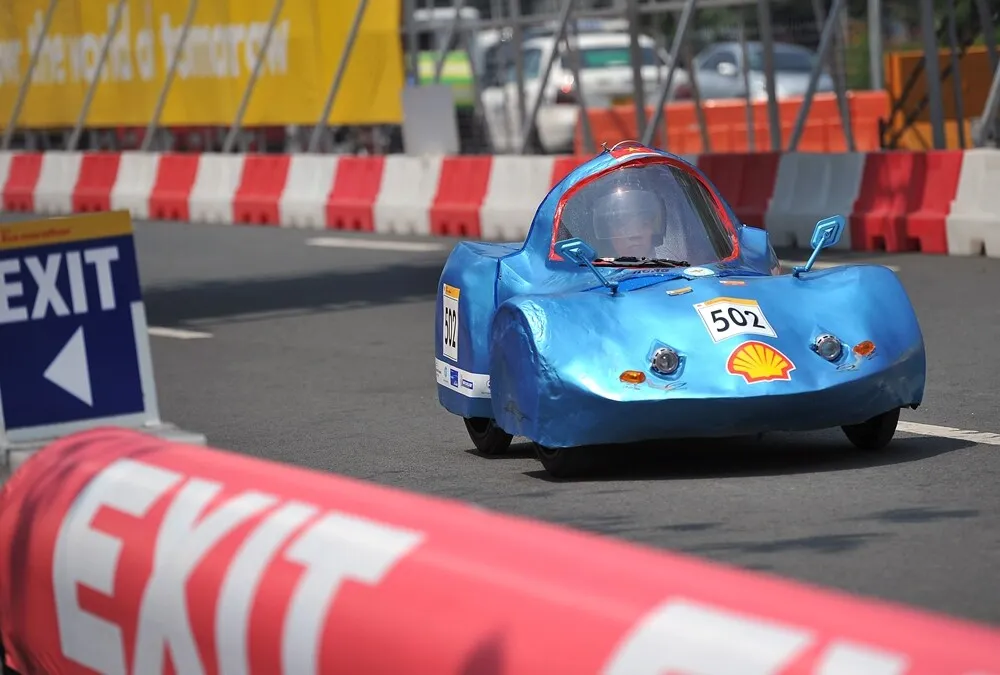 The LH - EST, #502, a gasoline UrbanConcept vehicle from team LH - EST at the Lac Hong University in Bien Hoa, Vietnam, runs on the track during the final day of the Shell Eco-marathon Asia in Manila, Philippines, Sunday, March 6, 2016. (Jinggo Montenejo  via AP Images)