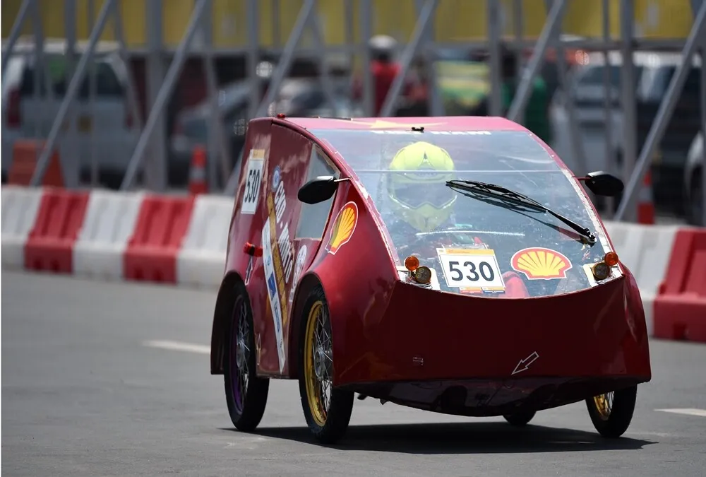 The CK? - MIN10, #530, a gasoline UrbanConcept vehicle from team CKD - MIN10 at the Ho Chi Minh City University of Technology and Education in Ho Chi Minh City, Vietnam, runs on the track during day three of the Shell Eco-marathon Asia in Manila, Philippines, Saturday, March 5, 2016. (Jinggo Montenejo  via AP Images)