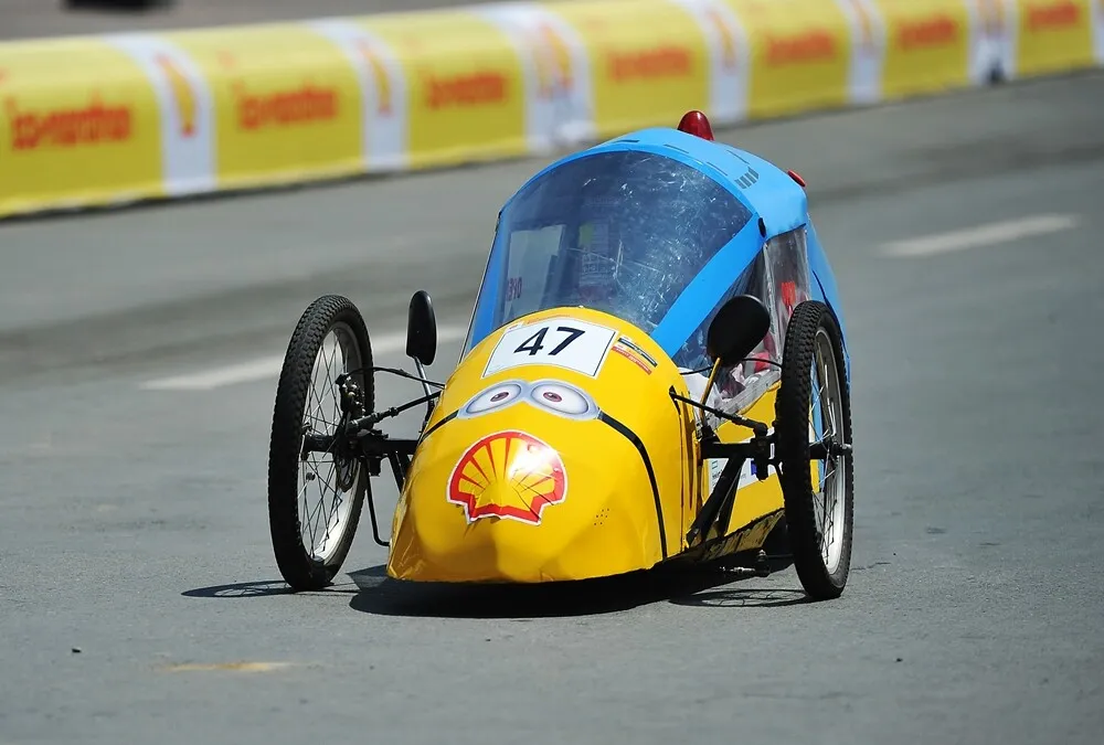 The MINION, #47, a gasoline prototype vehicle from team HVCT at the Ho Chi Minh Vocational College of Technology in Ho Chi Minh, Vietnam, on the track during final day of the Shell Eco-marathon Asia, in Manila, Philippines, Sunday, March 6, 2016. (Geloy Concepcion/AP Images for Shell)