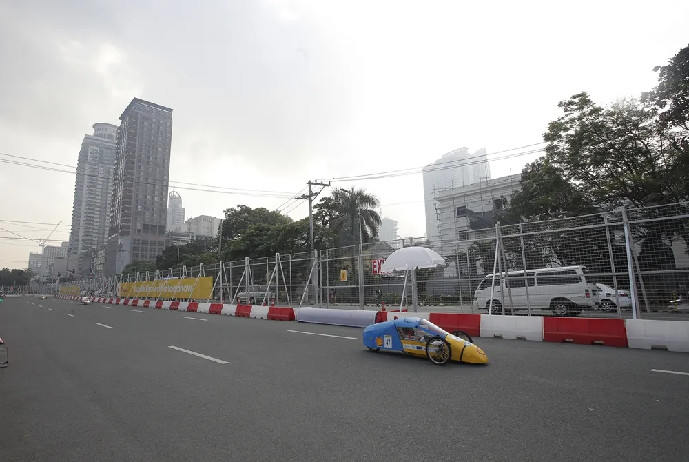 The MINION, #47, a gasoline prototype vehicle from team HVCT at the Ho Chi Minh Vocational College of Technology in Ho Chi Minh, Vietnam, on the track during the final day of the Shell Eco-marathon Asia, in Manila, Philippines, Sunday, March 6, 2016. (Geloy Concepcion/AP Images for Shell)