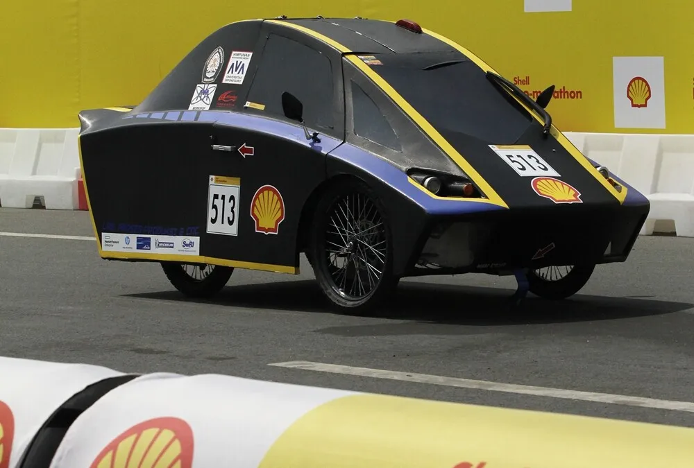 The Jessica, #513, a gasoline UrbanConcept vehicle from team Antawirya at the Diponegoro University in Semarang, Indonesia, on the track during final day of the Shell Eco-marathon Asia, in Manila, Philippines, Sunday, March 6, 2016. (Geloy Concepcion/AP Images for Shell)