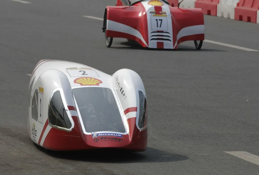 The CD04-evo., #2, a diesel prototype vehicle from Clean diesel Team at the Hyogo Prefectural Tajima Technical Institute in Toyooka, Japan, on the track during final day of the Shell Eco-marathon Asia, in Manila, Philippines, Sunday, March 6, 2016. (Geloy Concepcion/AP Images for Shell)